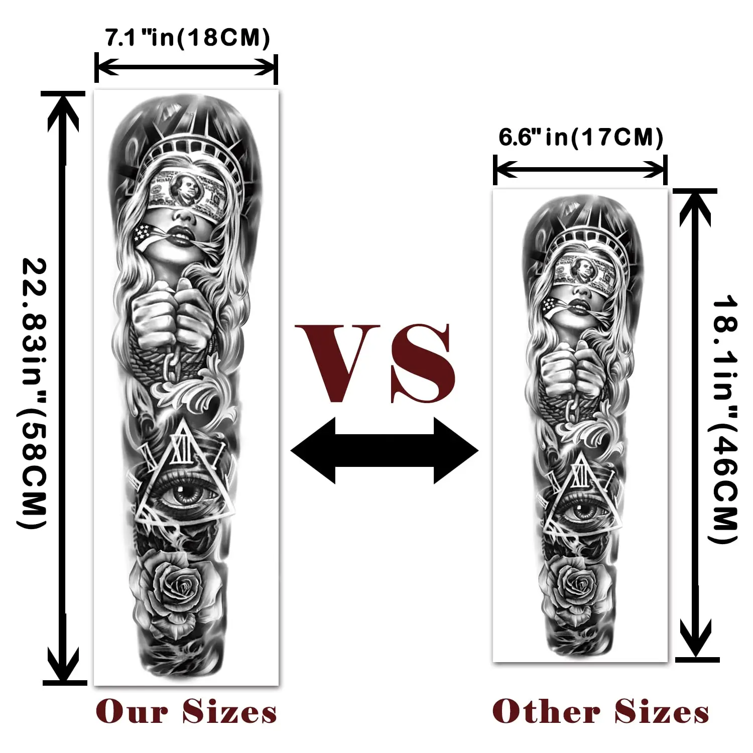 Full Arm Sleeve Temporary Tattoos for Men Women, 46 Sheets Fake Tattoos, Realistic Lion, Wolf, Eagle, Deer, Flower, Clock, Skeleton Design for Party Concert Daily Accessories