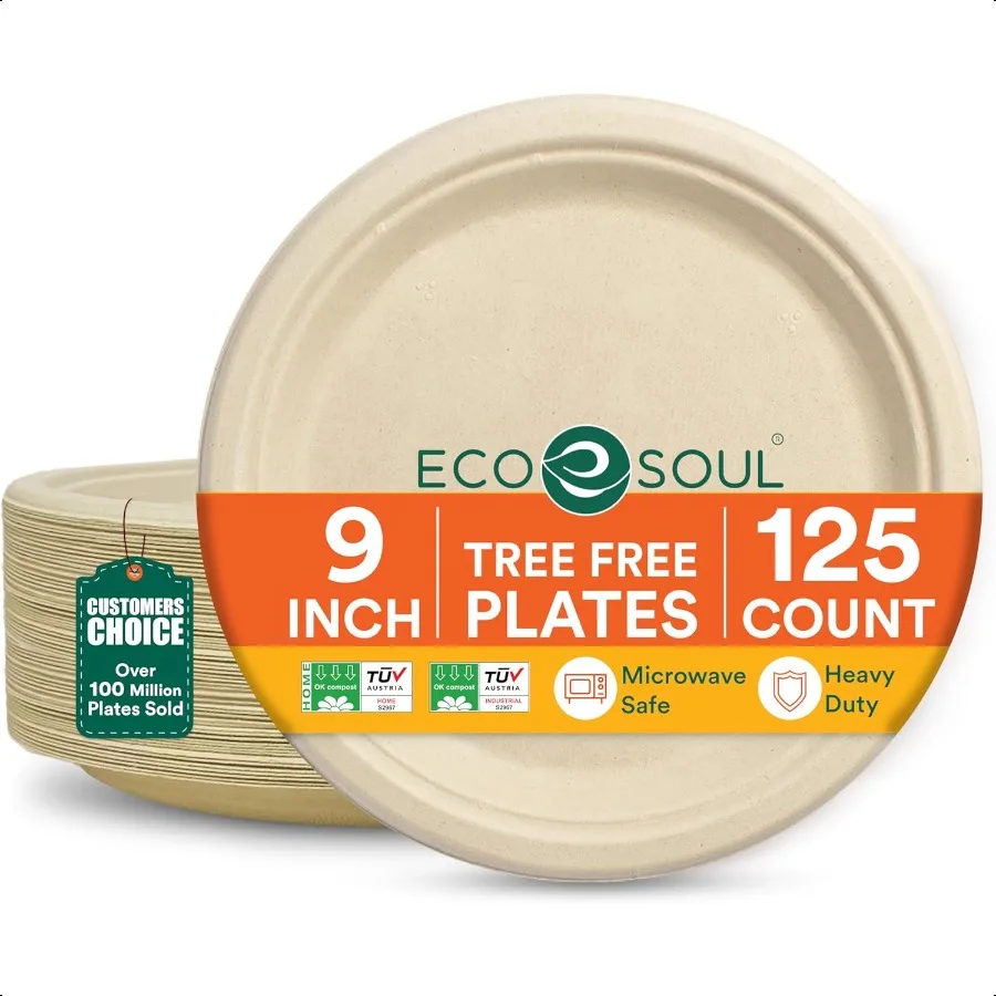 

100 Compostable Small Paper Plates 9 Round Plate 125