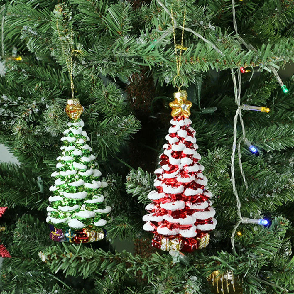 

2Pcs Christmas Tree Hanging Ornaments Glass Xmas Pendant Tree Decoration Xmas Party Prop Christmas Gift Kids Family