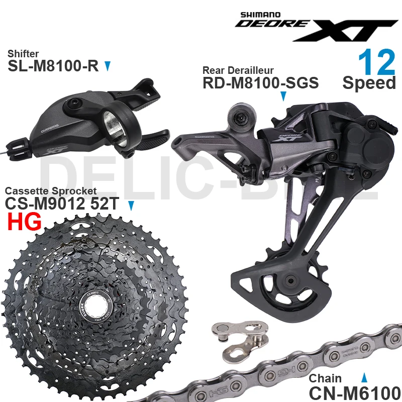 SHIMANO DEORE XT M8100 12 Speed Groupset with Shifter Rear Derailleur CN-M6100 Chain Original and Cassette Sprocket 50T/52T