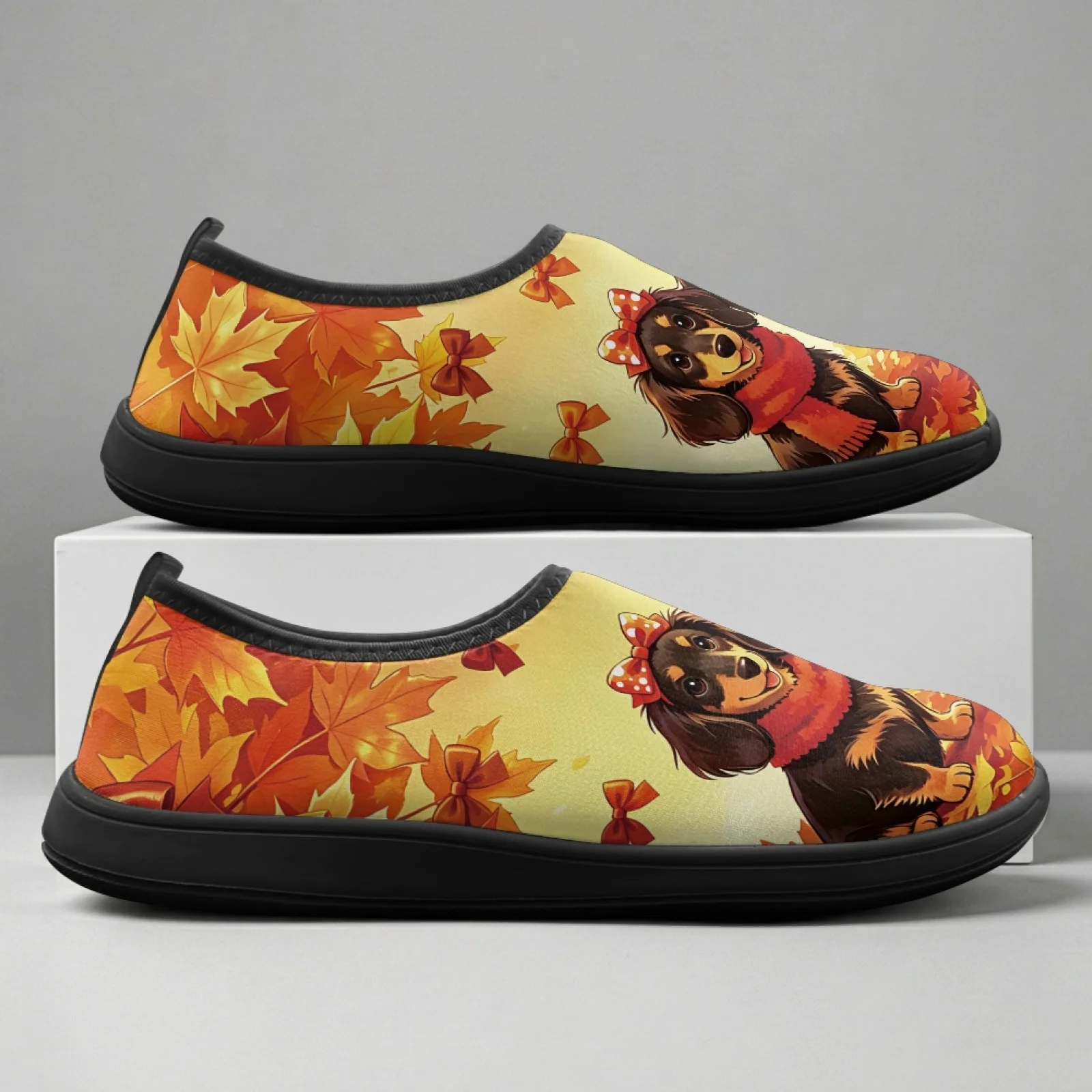PENSTROLL Dachshund Maple Leaf Print 2026 New Hiking Shoes Polyester & EVA Casual Sneakers Lightweight Casual Shoes for Men
