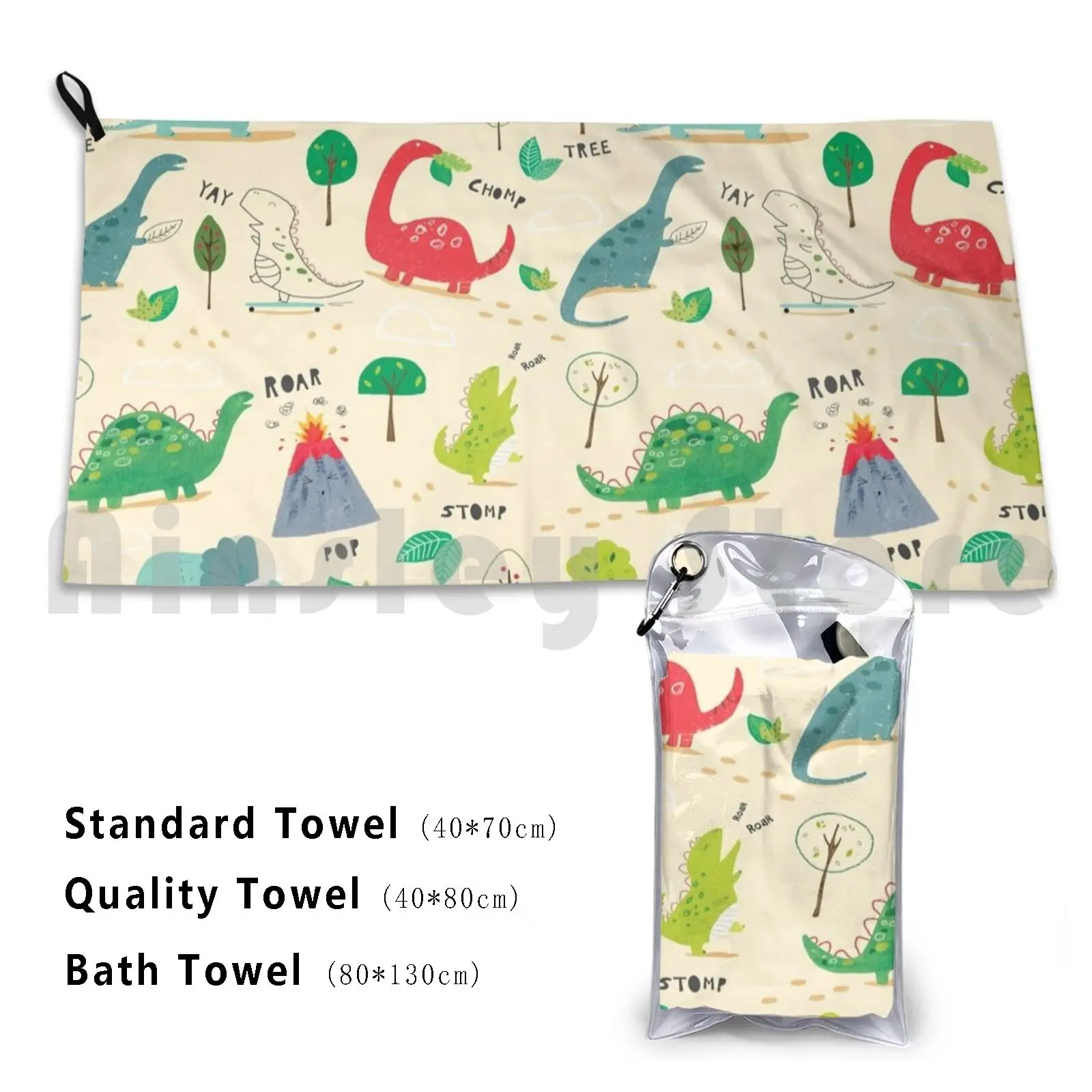 Bath Towel Beach Cushion Pattern Dino Dinosaur Surfacepattern Cute Juvenile Kids Children