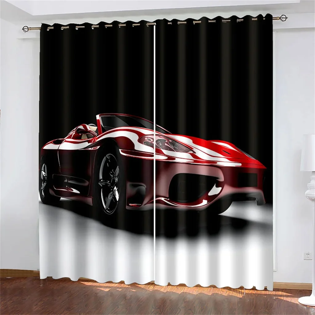 

3D Luxury Sports Car Series Living Room Bedroom Home Decoration Sunshade Curtains 2 Panels of Hook Punch