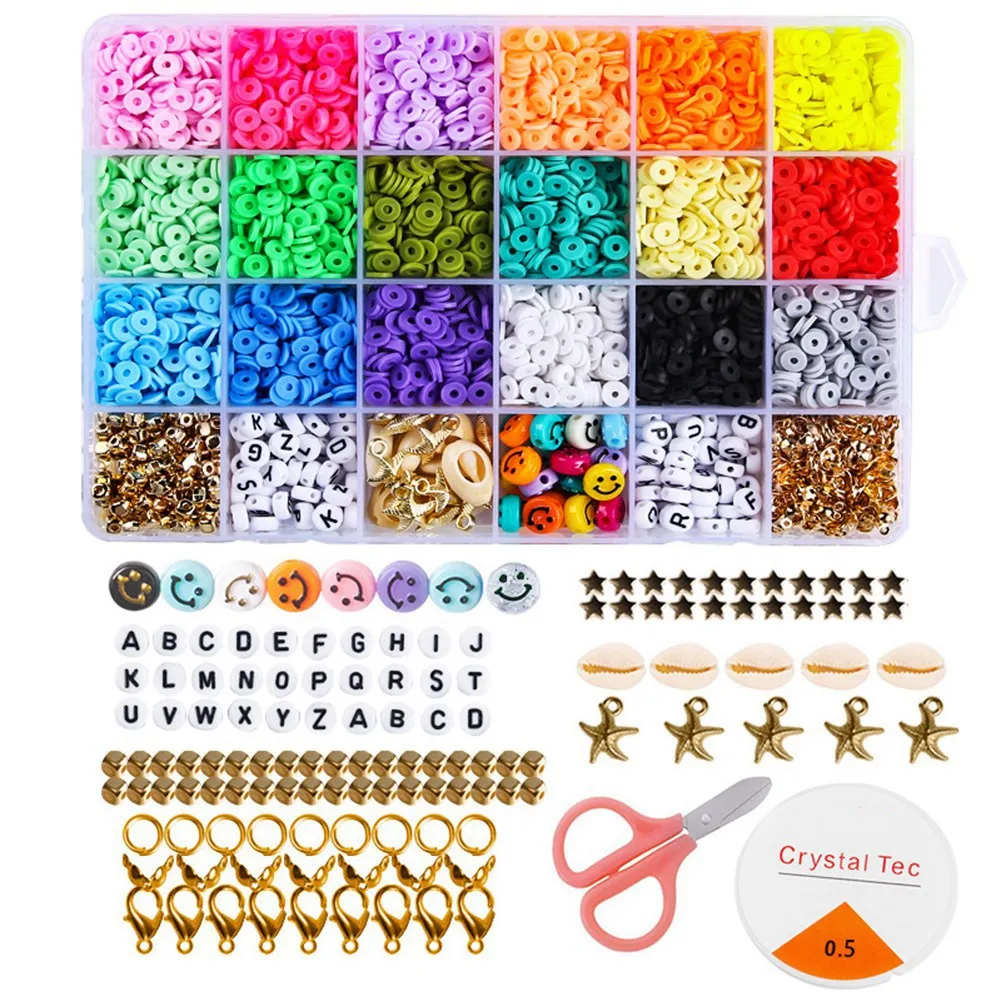 A24I 3600Pcs/Box 6mm Clay Bracelet Beads for Jewelry Making Kit,Flat Round Polymer Clay Beads DIY Handmade Accessories