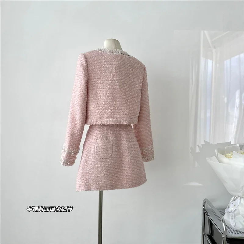 UNXX Autumn Winter New Professional Suit Long Sleeved Tweed Jacket + Skirt Two Piece Set Women Coat Business Ladies Skirt Suits