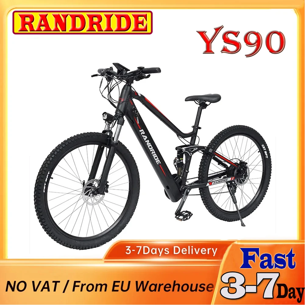 RANDRIDE YS90 27.5 Electric Bike 1000W Motor 45 km/h Max Speed 48V 13.6Ah Battery 60-70km Max Range 150kg adult electric bicycle