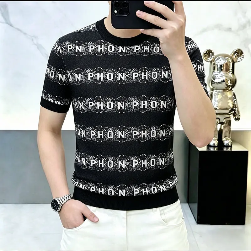 Cool Feeling Letters Print T Shirt For Men Short Sleeve Slim Fit Summer Quality Soft Comfortable Trendy Tees Camisetas De Hombre