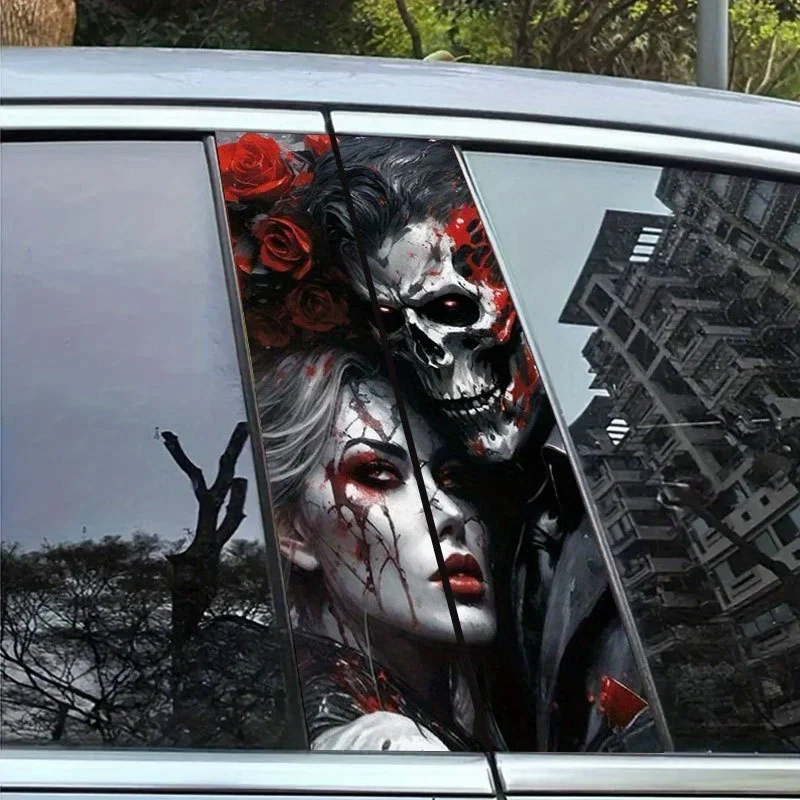 1PC Gothic Skull Couple Car Stickers Auto B-pillar Horror Halloween Decoration DIY Car Doors Pillar Waterproof Skeleton Decals