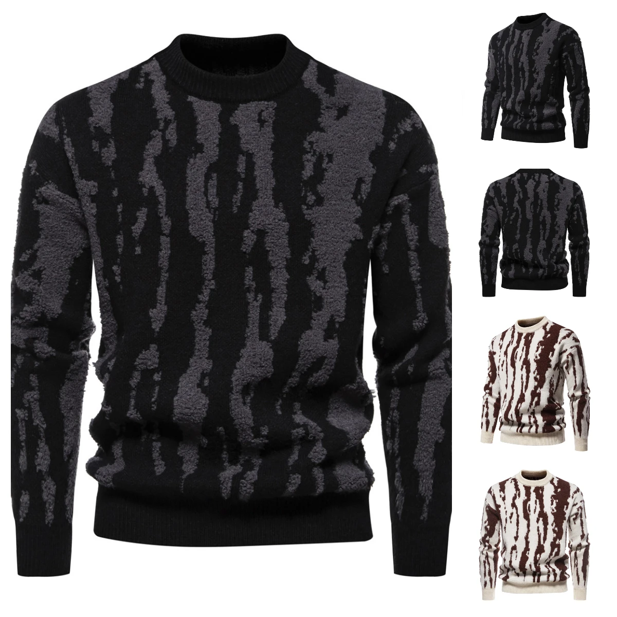 The New Men's Fashion Cheese Pattern Comfortable Sweaters Round Neck Long Sleeve Sweater