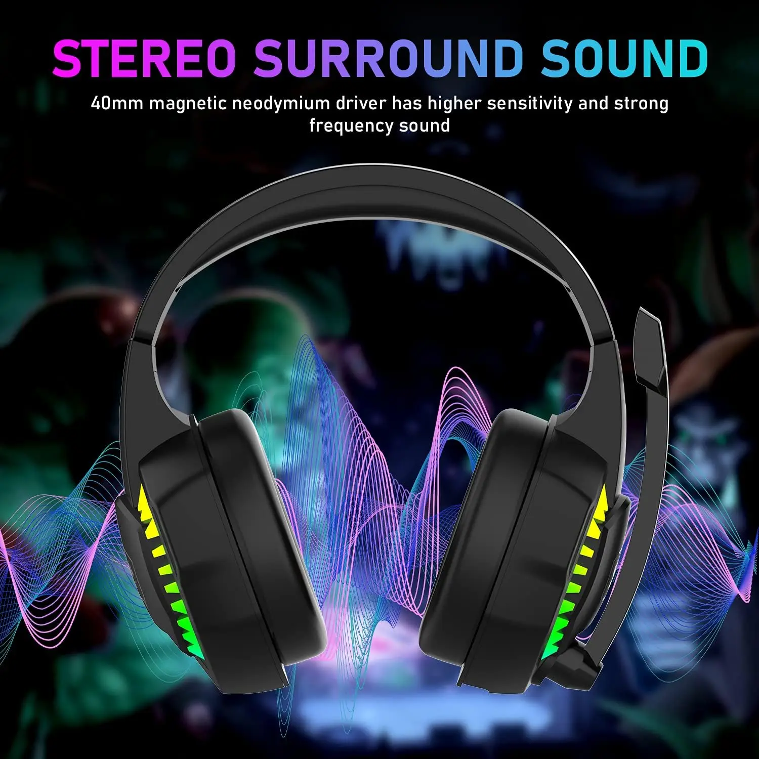 Mambas nake cy907 RGB-Gaming-Headset, 3,0-Kanal-Stereo-Surround-Sound, 3,5-mm-LED-O-Ear-Komfortkopfhörer