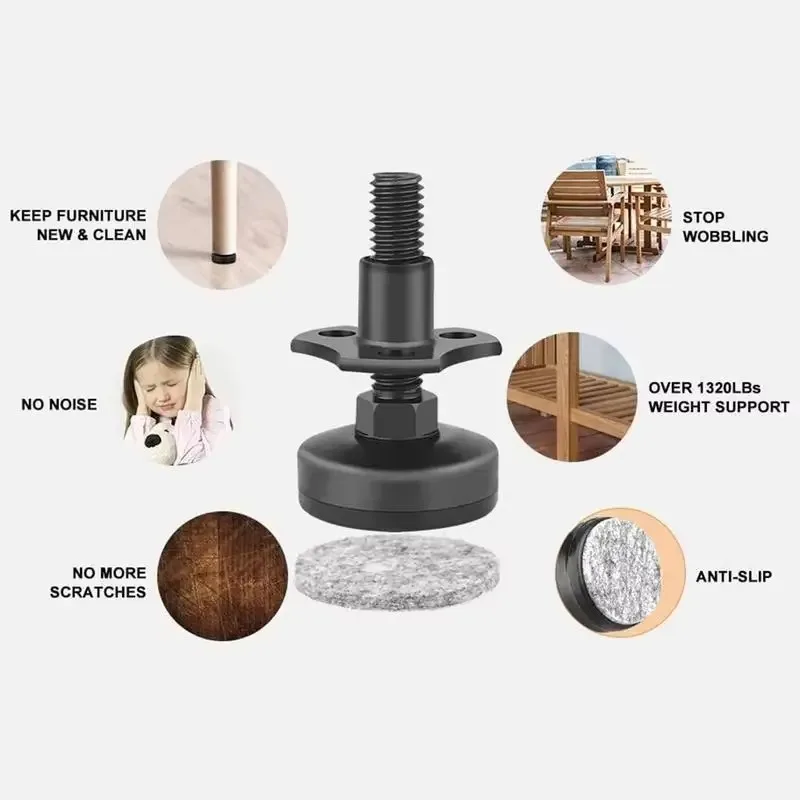 4PCS Adjustable Leveling Feet, Heavy Duty Steel Furniture Legs, Triangle Sofa Feet for Cabinet Table Chair Multi Size Support