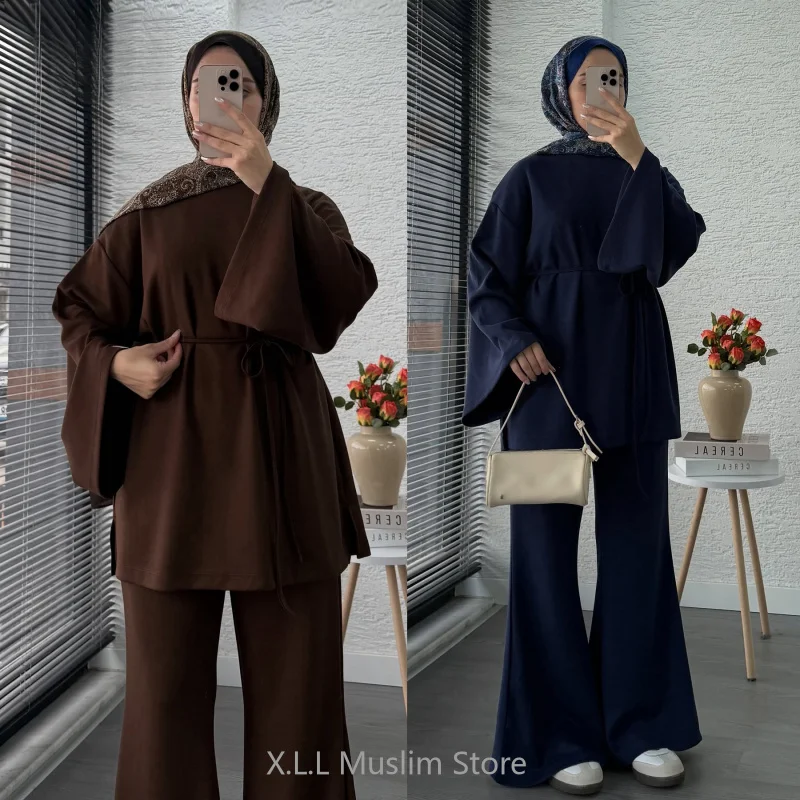 

Muslim Women's Clothing Kebaya Islam Dubai Turkey Solid Color Arab Woman Clothing Prayer Outfit Eid Ramadan Two Piece Suit