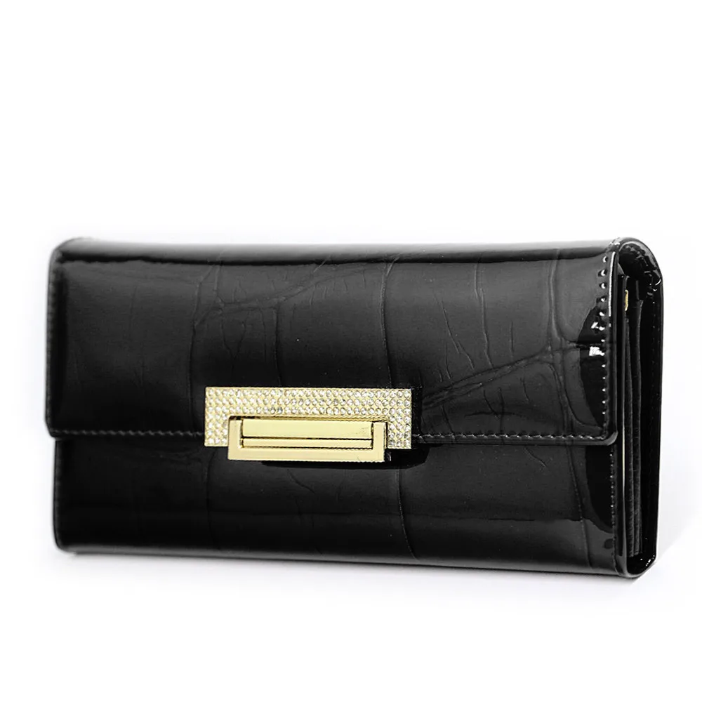 Alligator Pattern Genuine Leather Wallet Woman Long Ladies Cowhide Purse Diamond Decorated Card Holder Clutch Bag