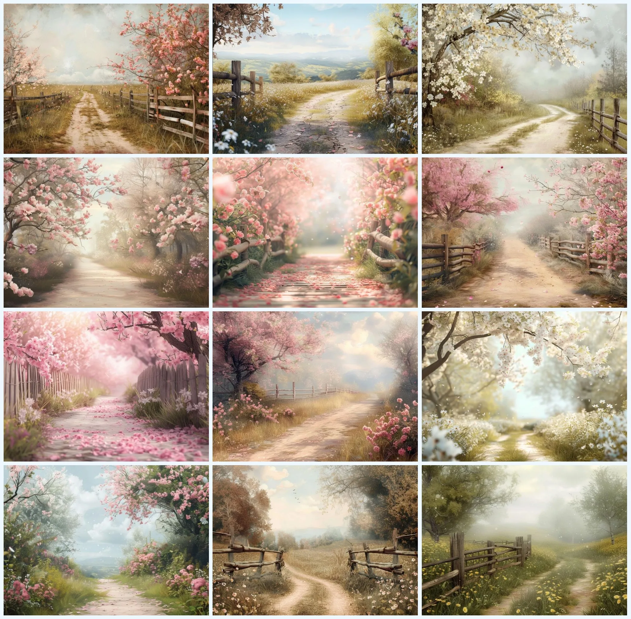 

Mehofond Backdrops Spring Country Path Painterly Landscape Cherry Blossom Art Portrait Background for Photography Photocall Prop