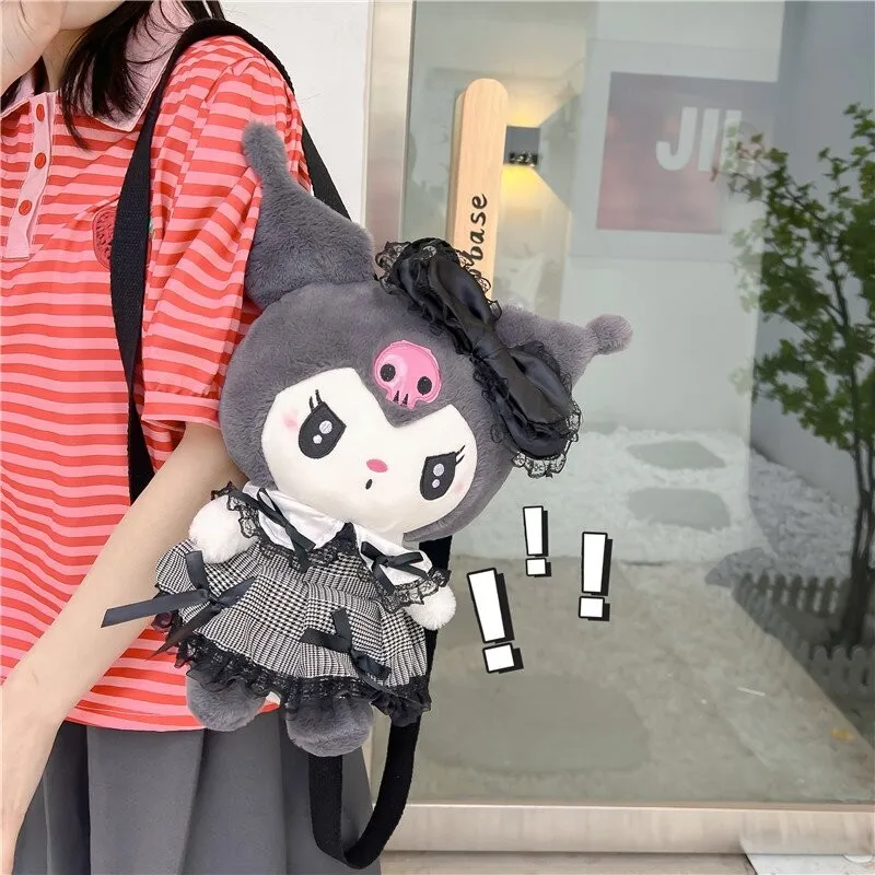 New Anime Personality Fashion Dark Gothic Style Sanrio Kullomi Plush Toy Bag Melody Doll Cute Backpack Bag Everything Casual