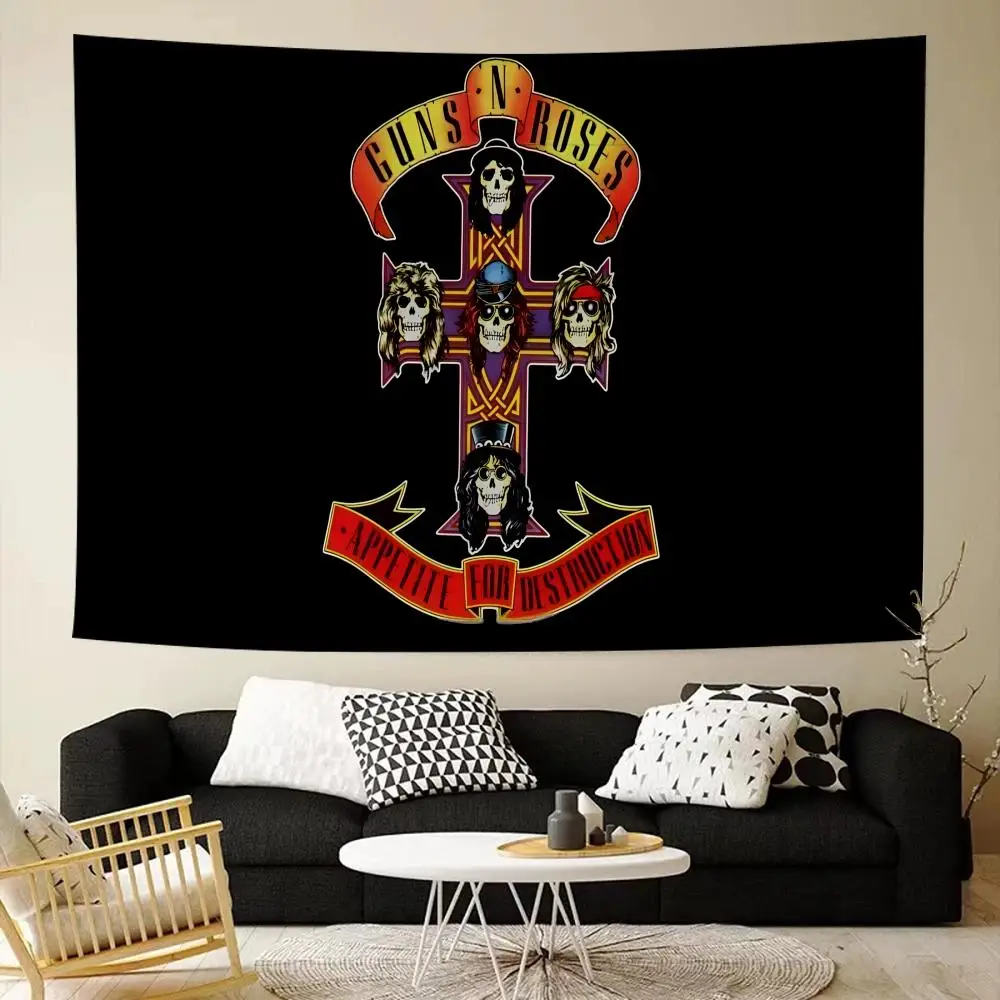 Guns Hard Rock N Roses band Tapestry House Bedroom Living Bar Garden Microfiber Decoration Background