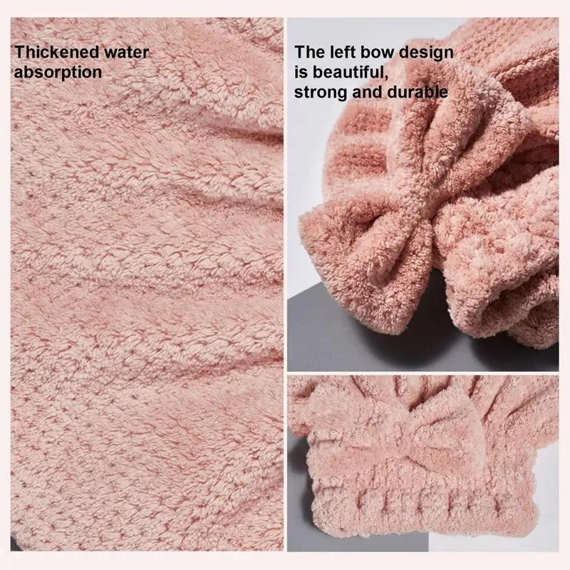 Hair Towel Super Absorbent Hair Towel Wrap Wet Hair Soft Quick Drying Hair Towel Wrap With Bow-Knot Towel Hat For Curly Hair