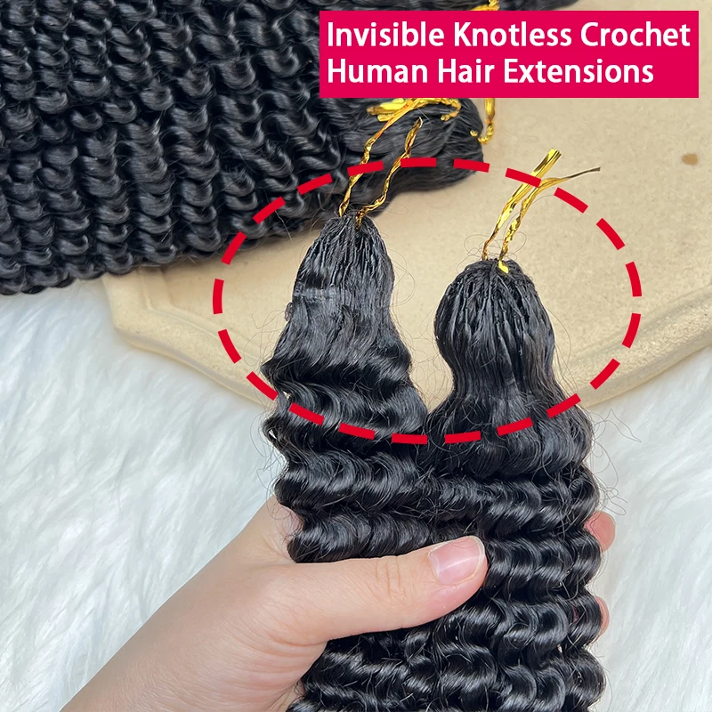

Накладные волосы для наращивания Kinky Curly Crochet из натуральных вьетнамских волос, невидимые узлы, предварительно разделенные, без узлов, на нитке, для женщин
