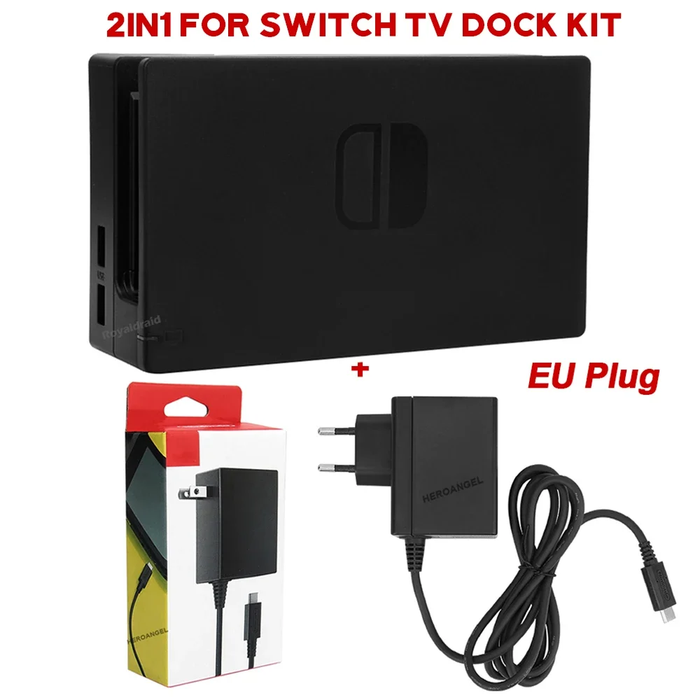 2IN1 For NS Switch TV Dock Charging Base For Nintend Switch TV HDMI-Compatible Dock Stand Station + AC Adapter Power Supply 