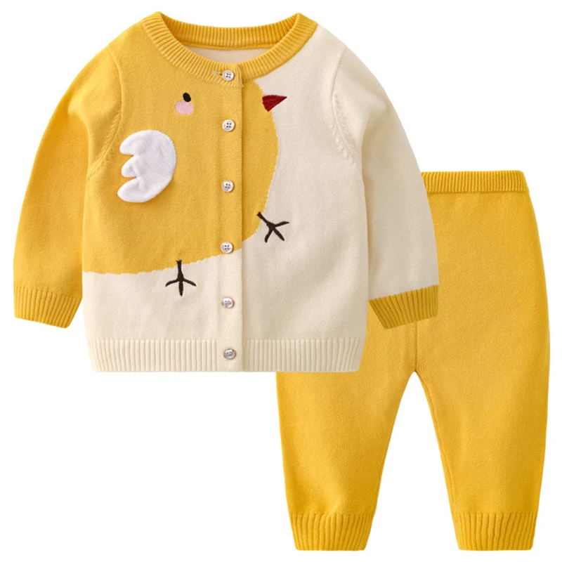 

2Piece Sets 2024 Toddler Girl Fall Clothes Korean Cartoon Cute Sweater+Pants Baby Boutique Clothing Newborn Knitted Suit BC1930