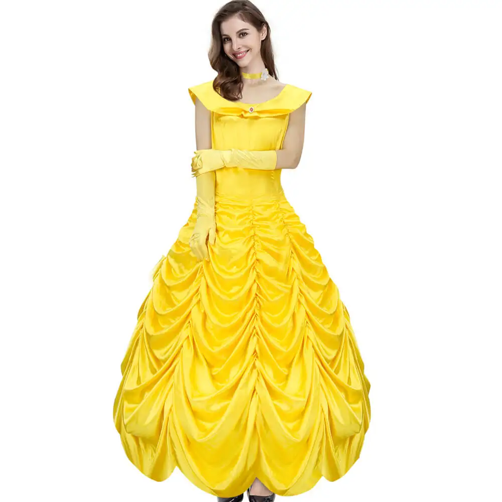 

Princess Belle's Yellow Gown Halloween Cosplay Costume Beauty and the Beast Layered Off Shoulder Women Party Fancy Dress