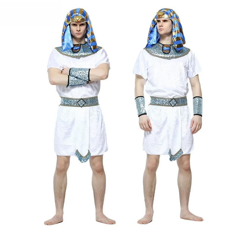 Biały strój dla dorosłych mężczyzn, kostium faraona egipskiego, przebranie na występy, cosplay, kostium na bal maskowy, kostium na zimę 2024