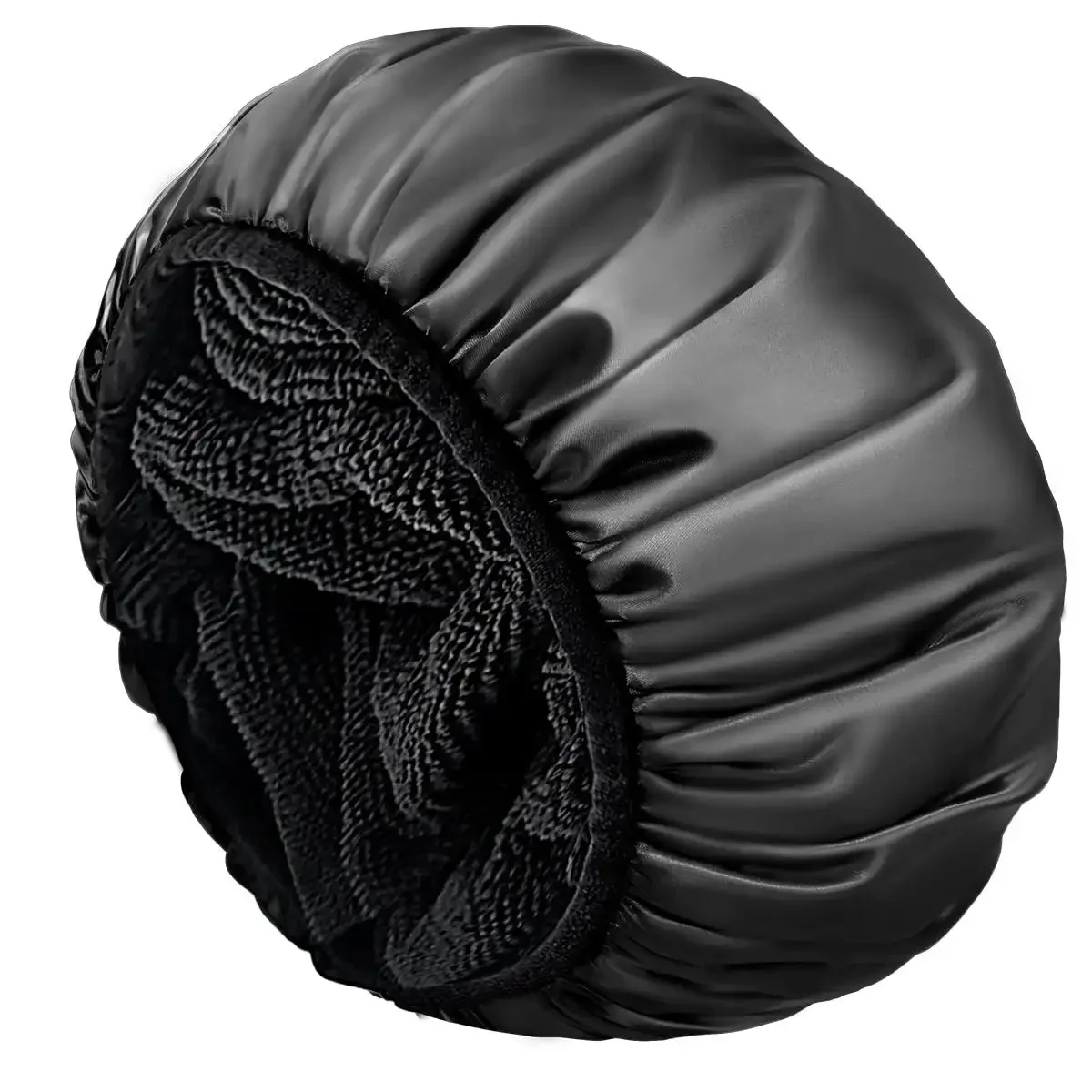 Shower Cap,Terry Lined Shower Cap for Women Reusable, Triple Layer Waterproof Bath Cap, Extra Large for Women Long Hair(Black)