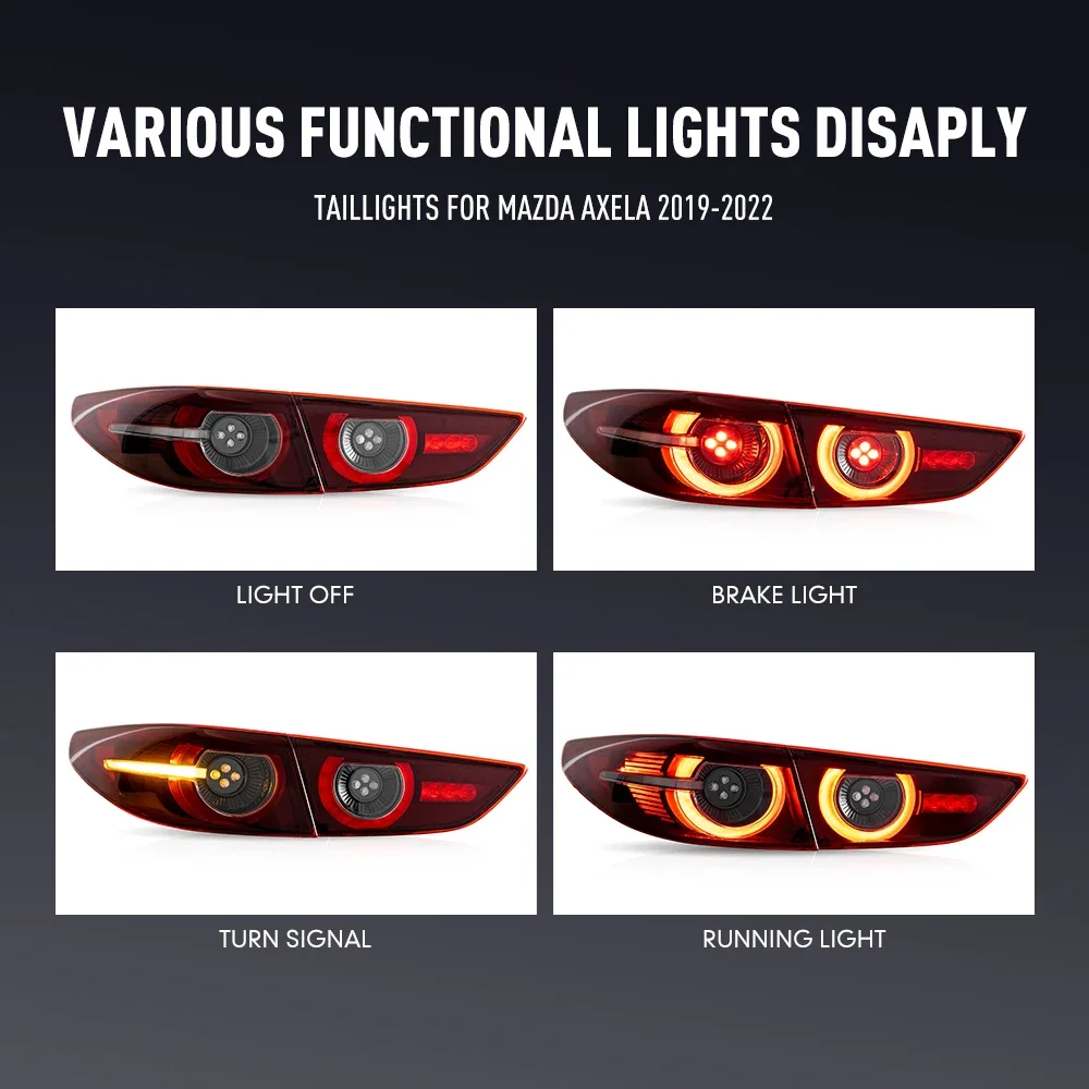 1 комплект светодиодных задних фонарей для Mazda Axela 2019-2022, задние фонари с тормозом, задние фонари, противотуманные фары, указатель поворота