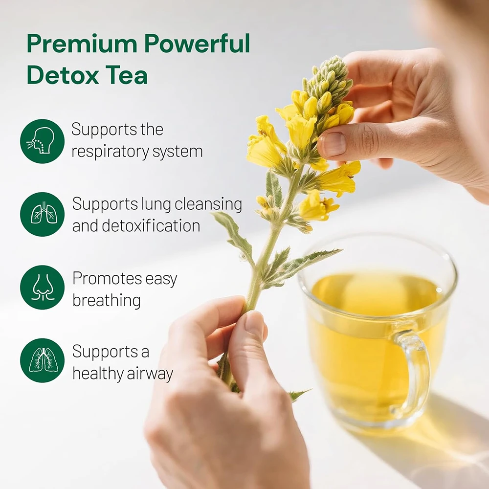 Mullein Leaf Tea Bags for Lung Detox - Respiratory Support, Non-GMO, Caffeine Free, Natural Healthy Herbal Tea - 20 Tea Bags