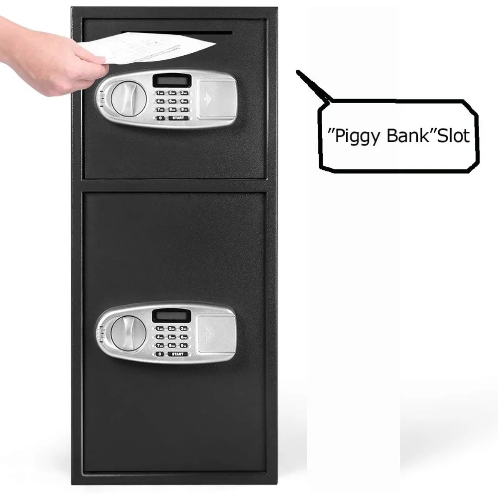 Double Door Digital Safe Box with Separate Keypad, Emergency Keys, and Security Drop Slot for Home or Office Use