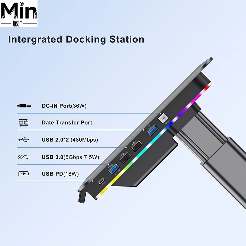 Height Adjustable Desktop Stand with USB Hub RGB LED Lighting for Laptop and Computer Screen