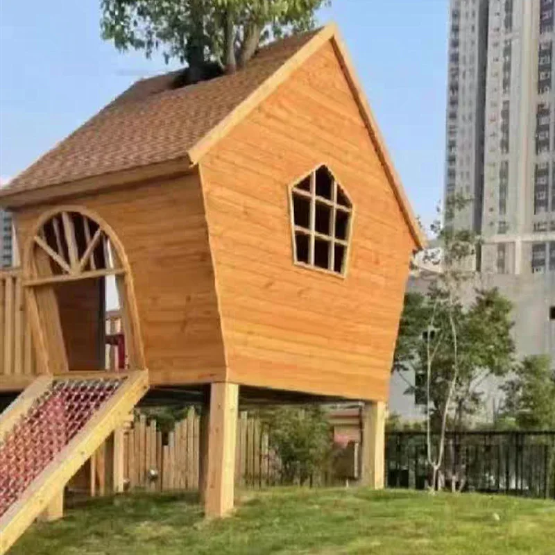رياض الأطفال مسرح التجمع في الهواء الطلق منزل شجرة الشريحة الأطفال تسلق المقصورة حديقة متنقلة أكشاك منزل خشبي