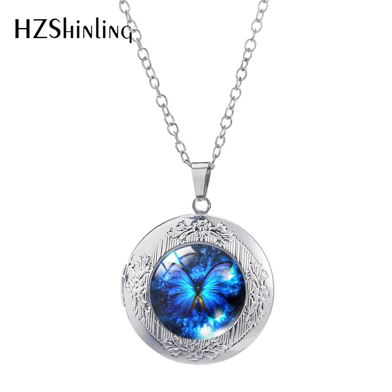 New Hot Purple Magic Butterfly Locket Jewelry Necklace Beautiful and Mysterious Butterfly Pendant Photos Lockets Necklace