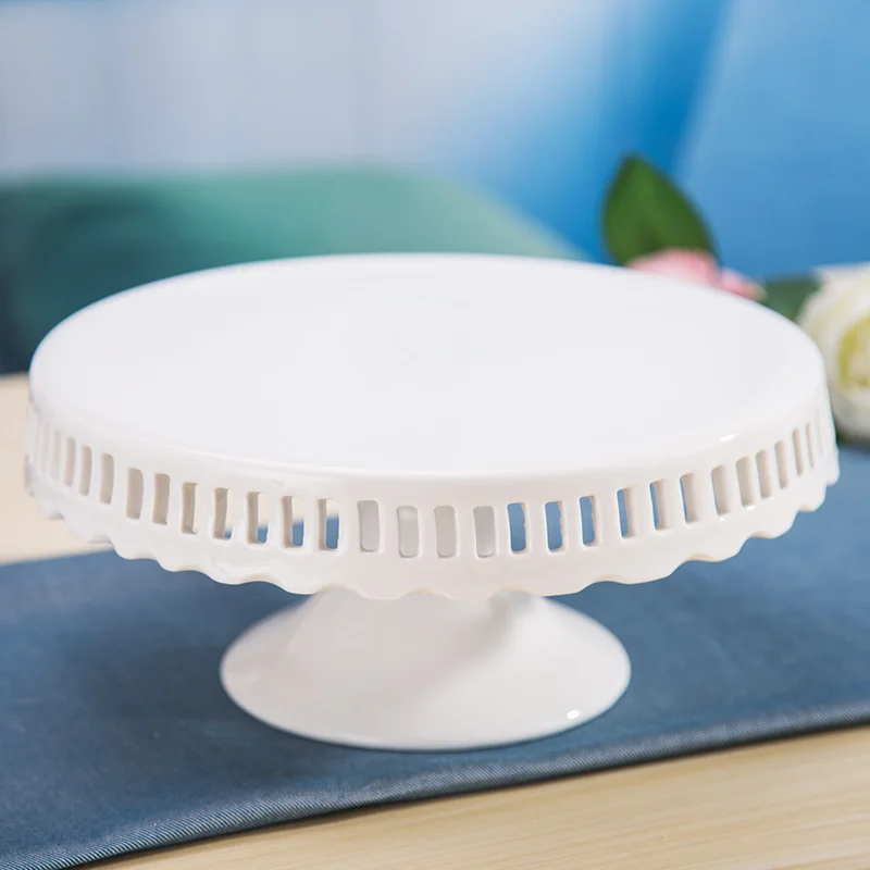 10'' Hollow Out Ceramics Cake Stand Compote Decorative Porcelain Dessert Serving Tray Fruit Cupcake Dinnerware Afternoon Tea