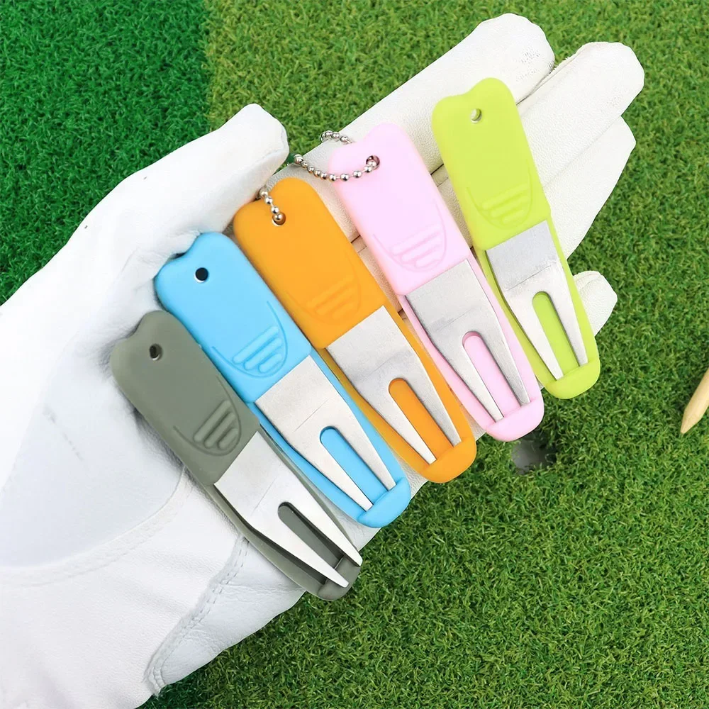 Metal Portable Golf Divot Tool Practical with Silicone Cover Reusable Golf Green Lawn Repair Fork Pitch Ball Marker Golfer Lover