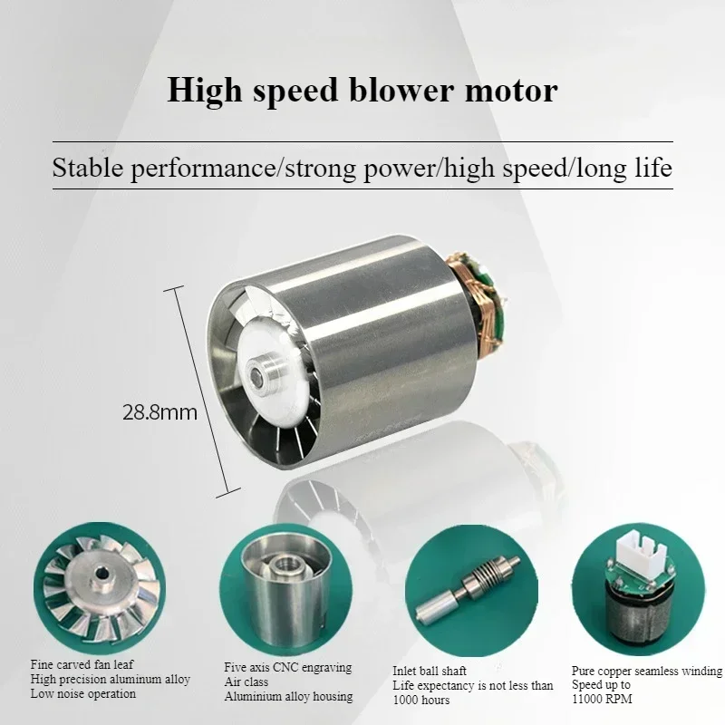 Wysokoobrotowy silnik bezszczotkowy turbo dmuchawy o prędkości 130 000 obr./min. Silnik bezszczotkowy o prędkości 110 000 obr./min. Silnik bezszczotkowy o napięciu 7,4 V DC