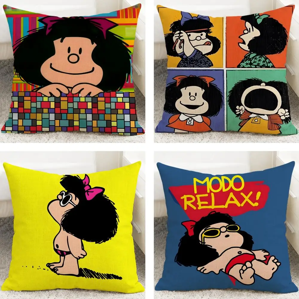 Comic Mafalda Cushion Cover Cushion Covers Natural Linen Breathable Sofa Bedroom Decor Pillowcase