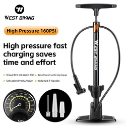 WEST BIKING Bike Floor Pump 160PSI Bike Pump Inflator with Pressure Gauge for Presta&Schrader Valve Bicycle Pumps Accessories