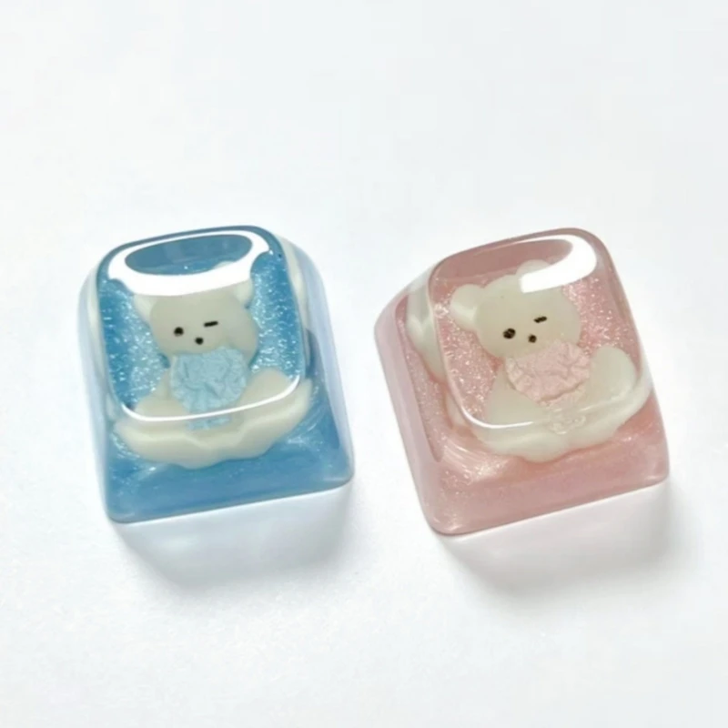 HX6A Cartoon Bear Keycap Resin 3D Handmade for Mechanical Keypad Keycap Replacement