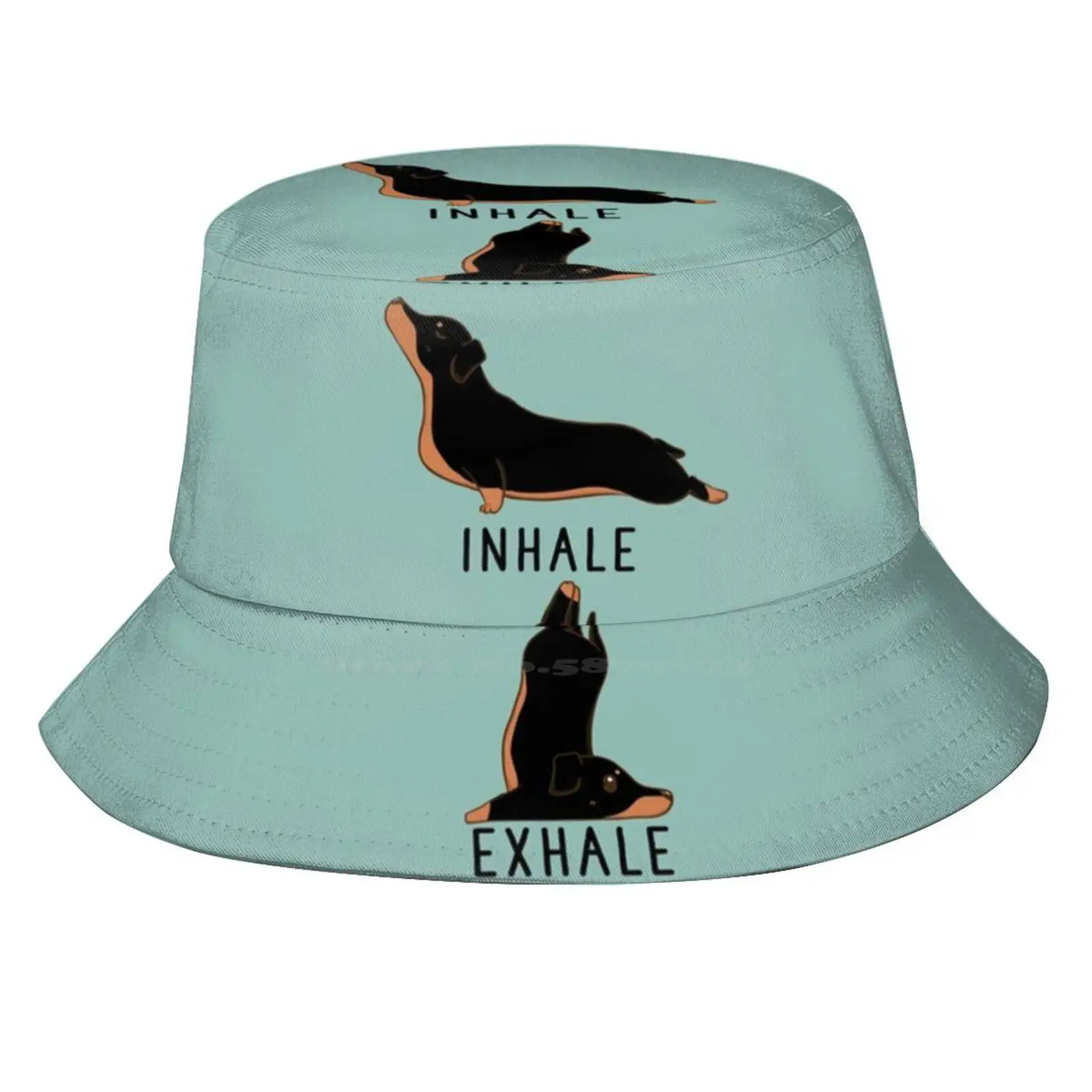 Inhale Exhale Dachshund Yoga Sun Cap Fisherman Hat Bucket Hats Black And Tan Dachshund Doxie Wiener Dog Black Tan Dachshund