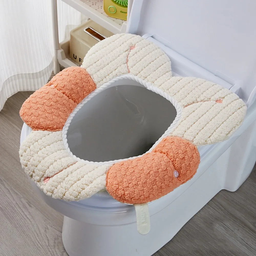 Cute Thickened Toilet Cushion Soft Warm Toilet Seat Cover Washable Flannelette Toilet Pad Home