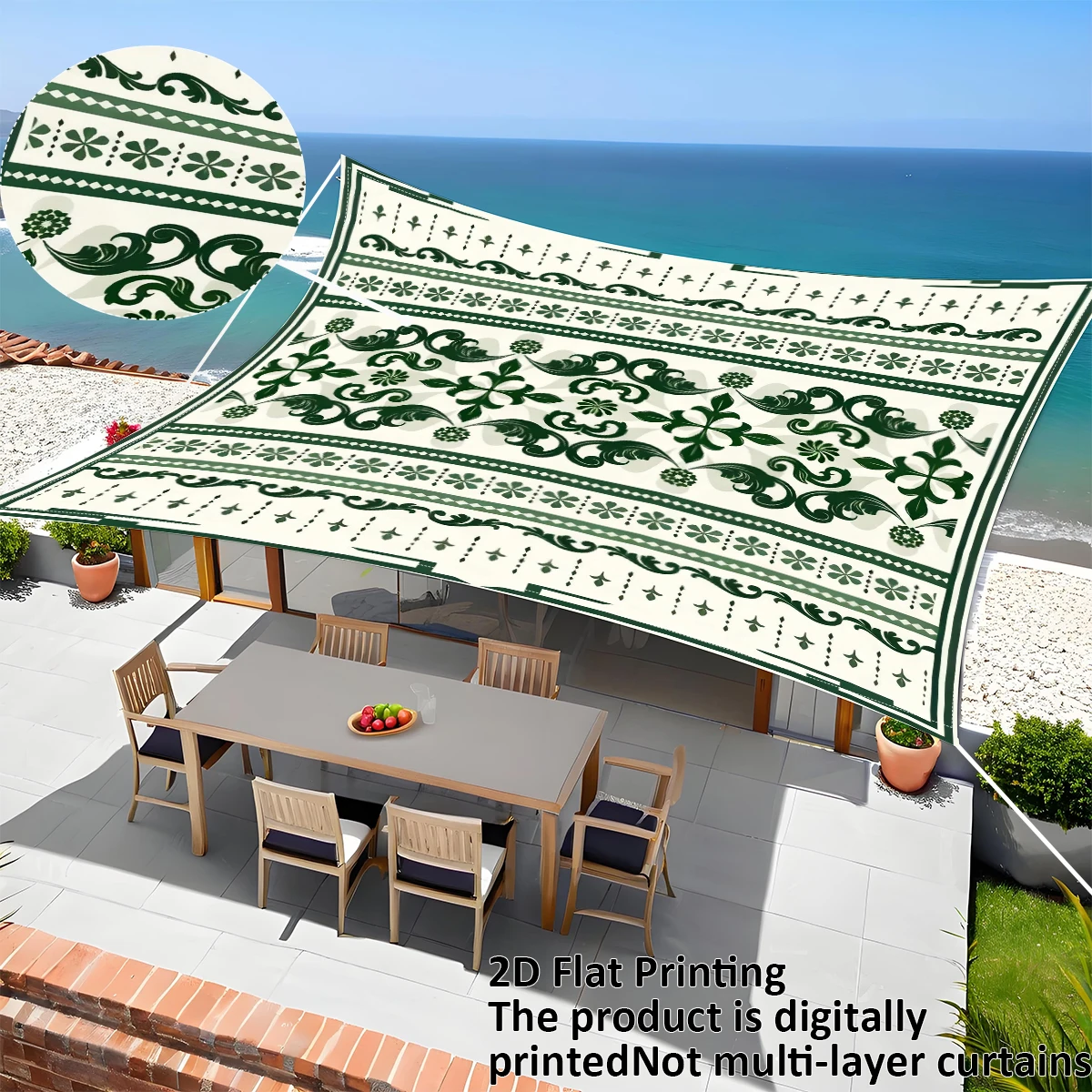 

1 шт. зелено-белый портативный всесезонный тент с богемным цветочным узором для двора/патио/вечеринок/пляжа/пикника/сада