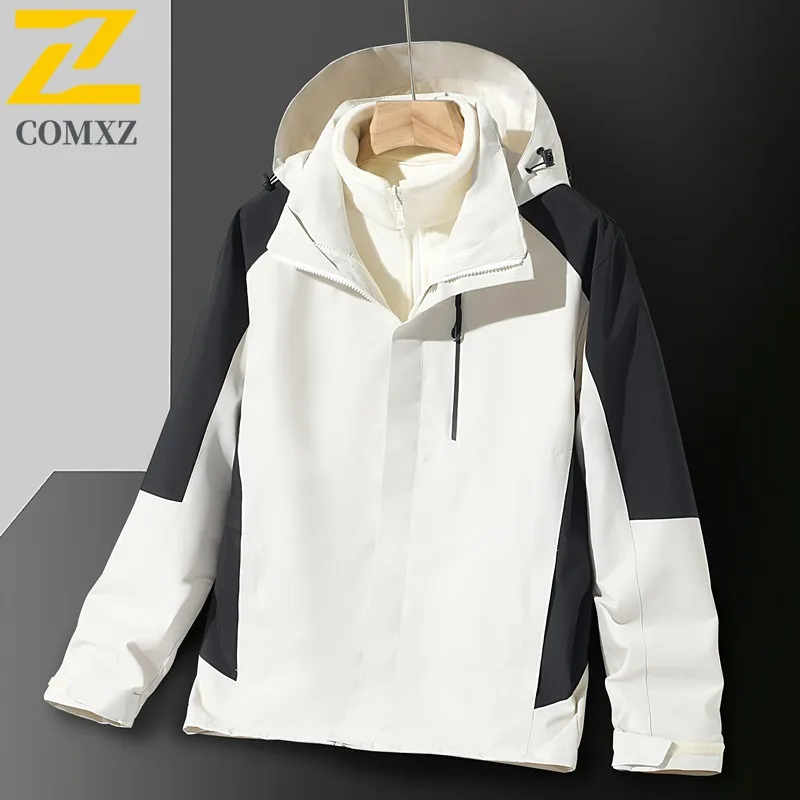سترة COMXZ للرجال لسائقي الدراجات النارية سميكة ودافئة وبسيطة مع قلنسوة معطف صيد للسفر والتسلق مقاوم للرياح جودة عالية 3 في 1 ملابس خارجية