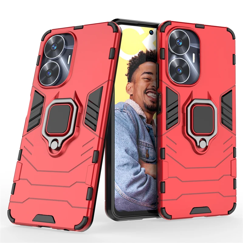 For Cover Realme C55 Case For OPPO Realme C55 Capas Shockproof New PC Holder Ring Stand Magnetic Case For Realme C 55 C55 Fundas image 2