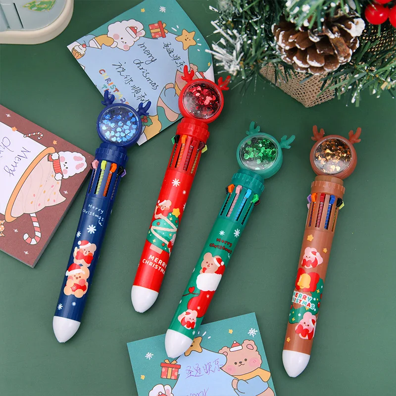 12 Pcs Wholesale Christmas Deer 10 Colors Ballpoint Pen Cartoon High Beauty Gift Writing Supplies