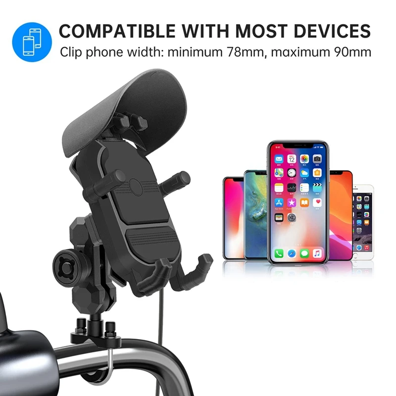 Motorcycle Handlebar Phone Mount With 15W Wireless Charger & Vibration Dampener, Anti-Theft, Adjustable Phone Holder, Durable