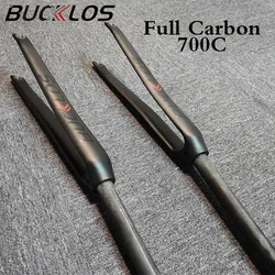 BUCKLOS Ultralight Bicycle Fork Full Carbon Fiber Road Bike Fork Racing 700C Front Forks Rigid Forks for Quick Release 100mm