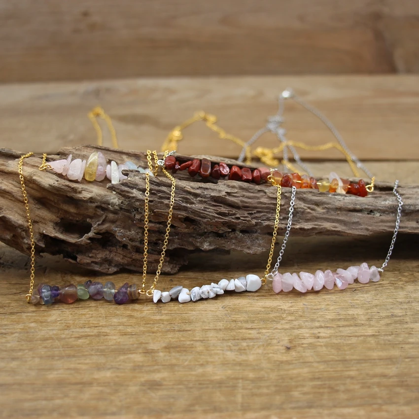 Healing Crystal Necklace Irregular Gravel Chips Stone Pendants Chains Reiki Natural Quartz Gems Women Boho Jewelry,QC3293