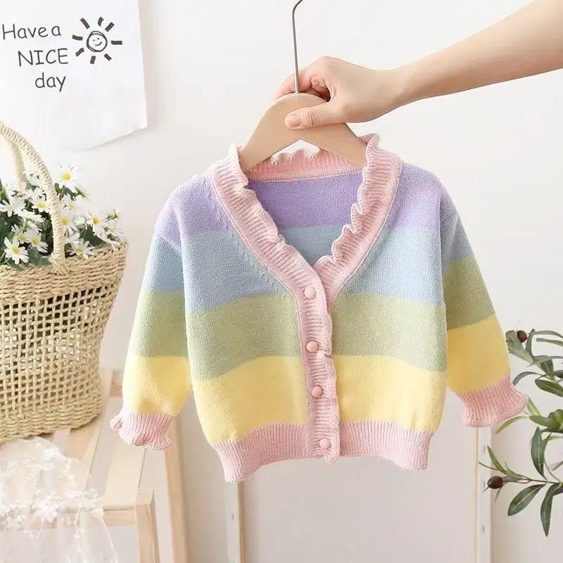 

Spring and Autumn Girls' Sweater Jacket New Style Children's Western Knitted Cardigan Baby Knitted Top 80-130CM