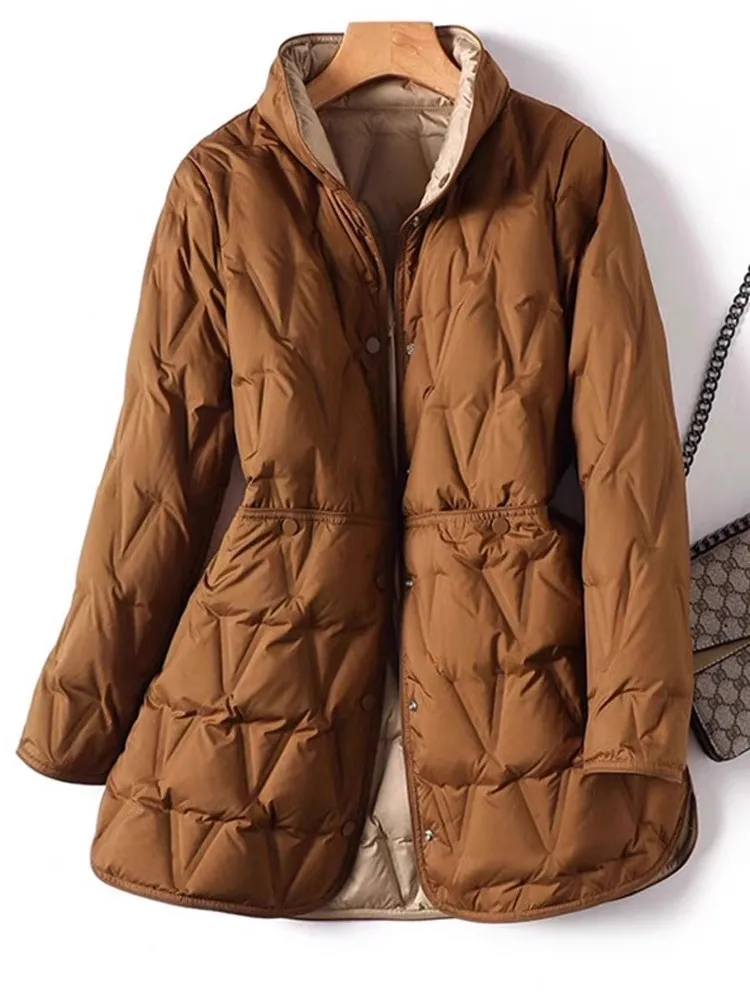 Oversize Two-sided Down Coat Autumn Winter Women Warm Light Thin White Duck Down Jacket Parkas Ladies Midi Long Puffer Outwears